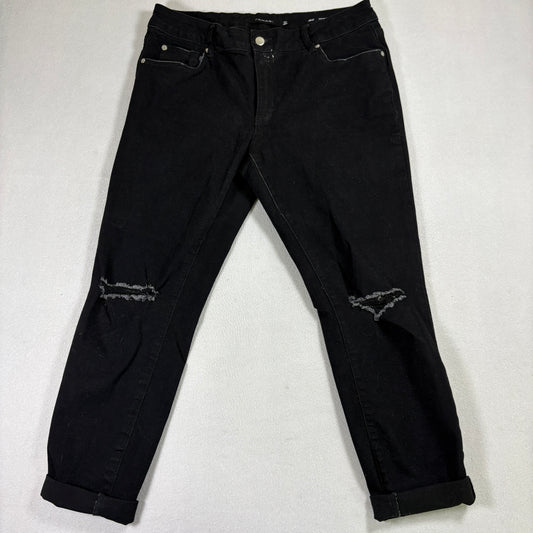 Tahari Women’s Jeans 12/31 Black Kelly Mid Rise Skinny Distressed Knees