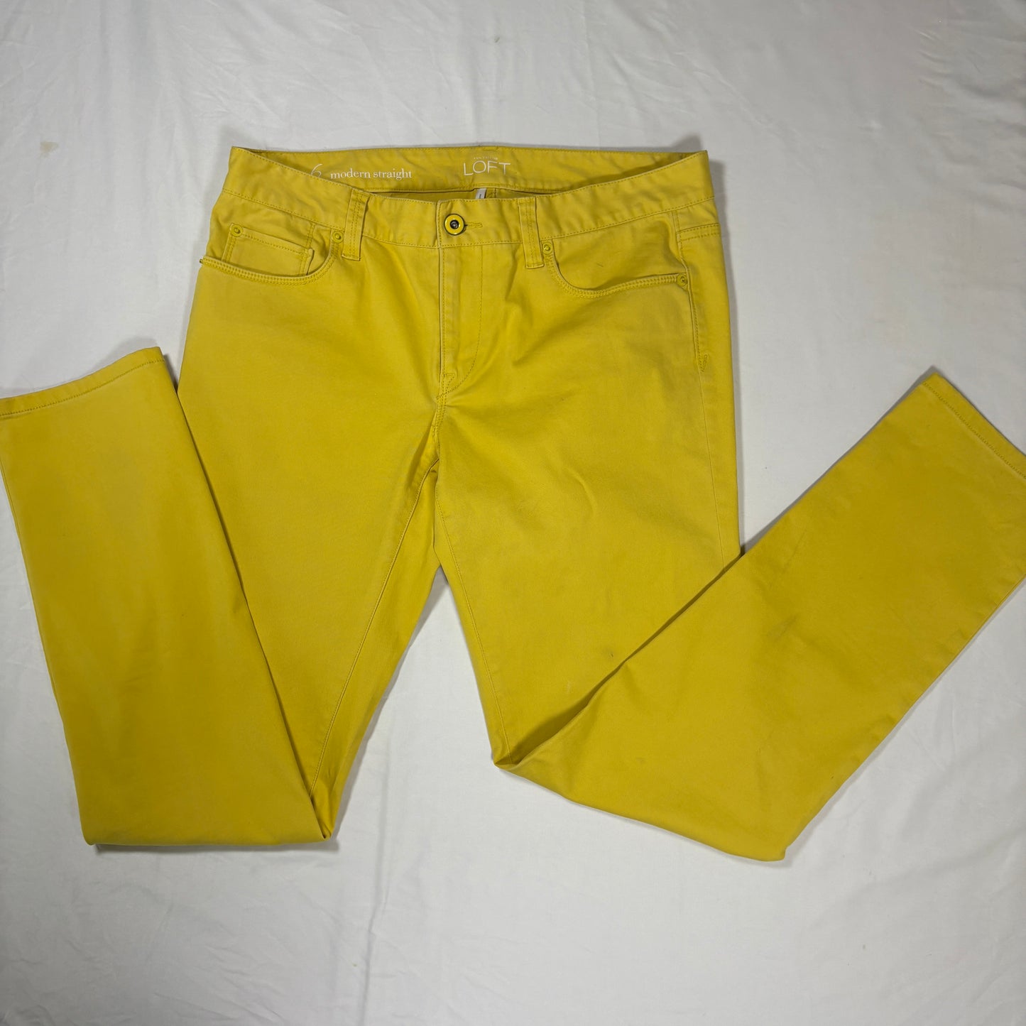 LOFT Modern Straight Jeans Women Yellow Stretch Denim Bright Casual Pants