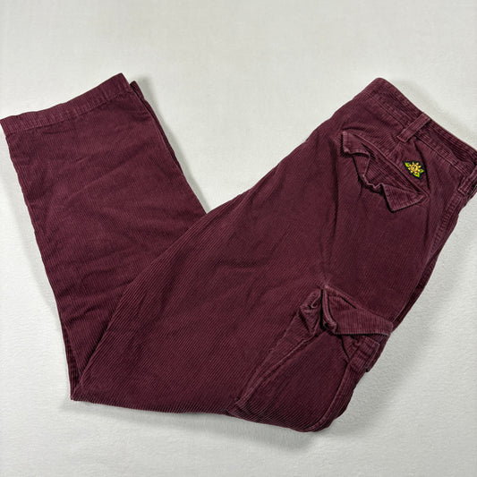 Vans Mens 32 Corduroy Cargo Pants Burgundy Red Baggy Y2K 90s Grunge Streetwear