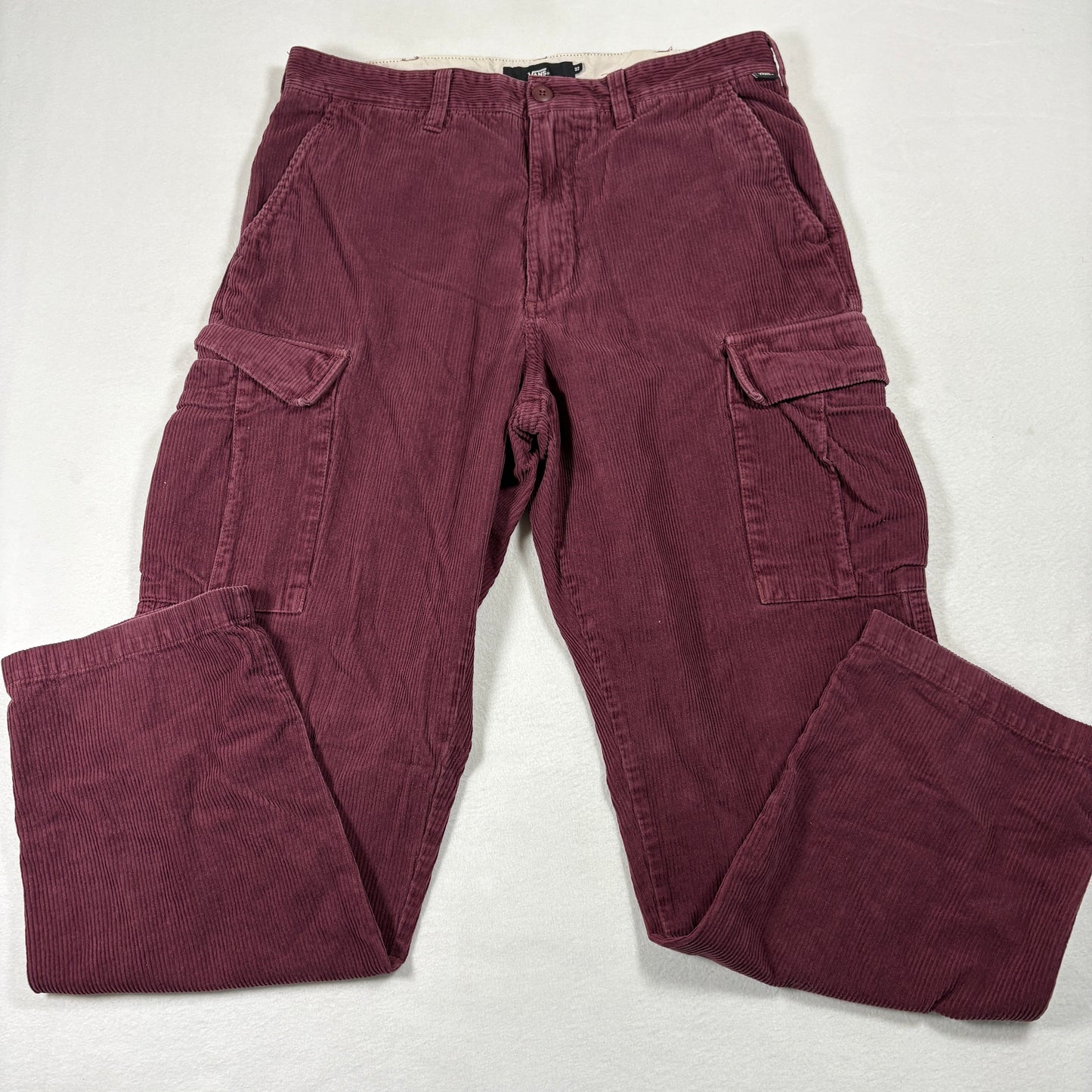 Vans Mens 32 Corduroy Cargo Pants Burgundy Red Baggy Y2K 90s Grunge Streetwear