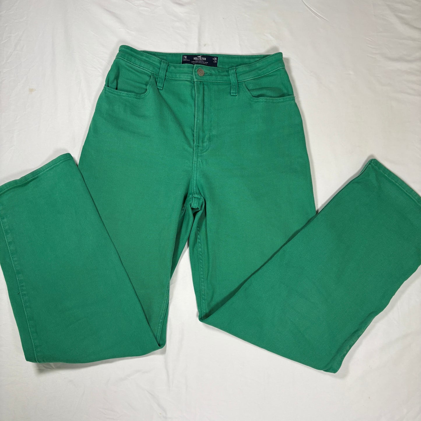 Hollister Dad Jeans Women 7R W28 L31 Green Ultra High Rise Stretch Casual Pants