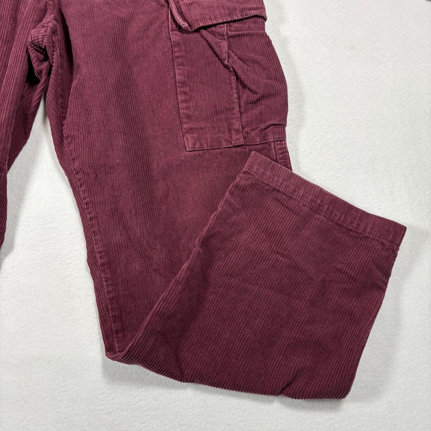 Vans Mens 32 Corduroy Cargo Pants Burgundy Red Baggy Y2K 90s Grunge Streetwear