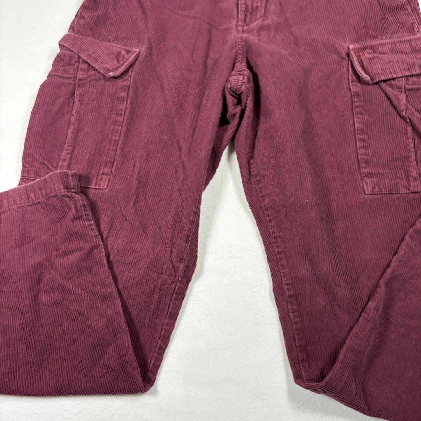 Vans Mens 32 Corduroy Cargo Pants Burgundy Red Baggy Y2K 90s Grunge Streetwear