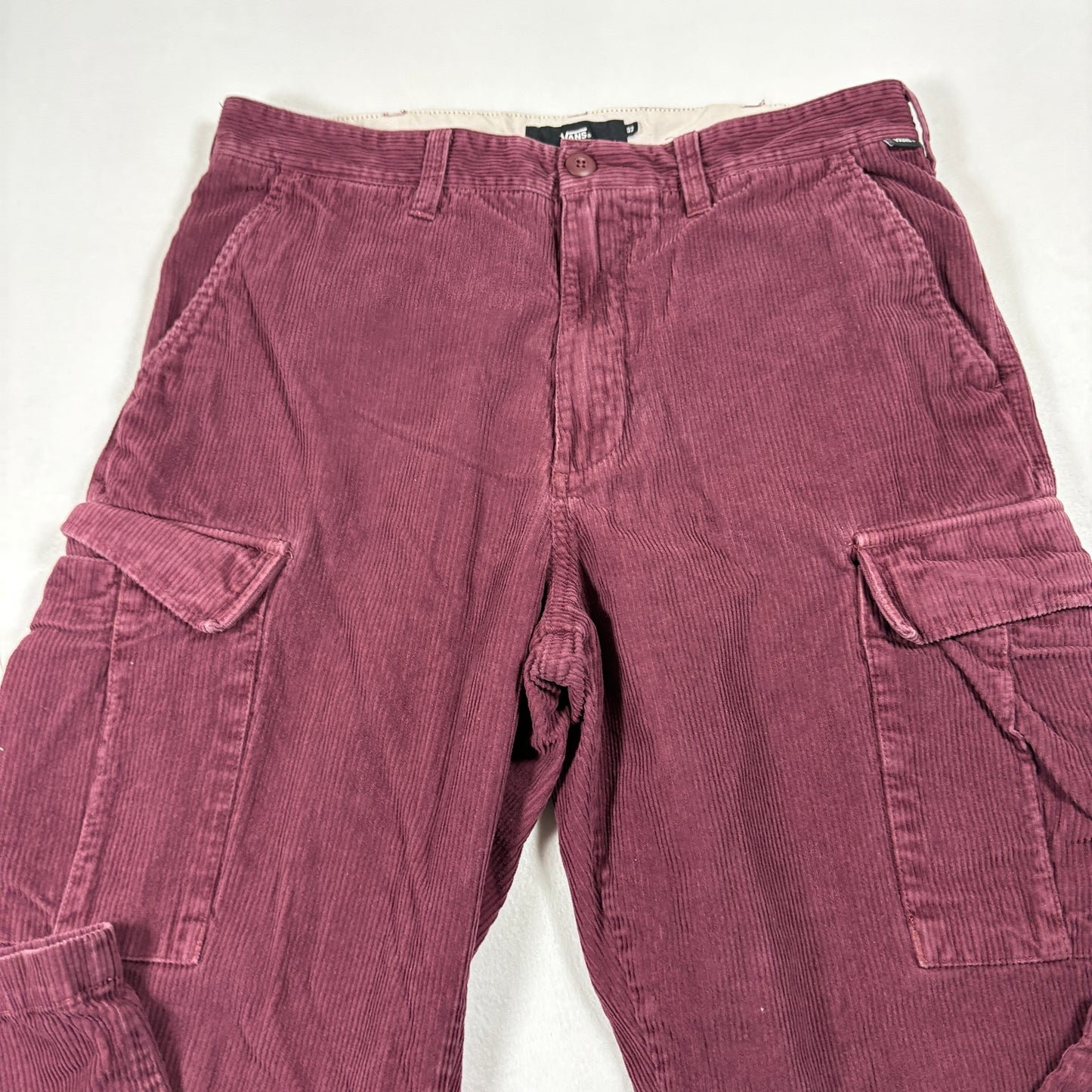 Vans Mens 32 Corduroy Cargo Pants Burgundy Red Baggy Y2K 90s Grunge Streetwear