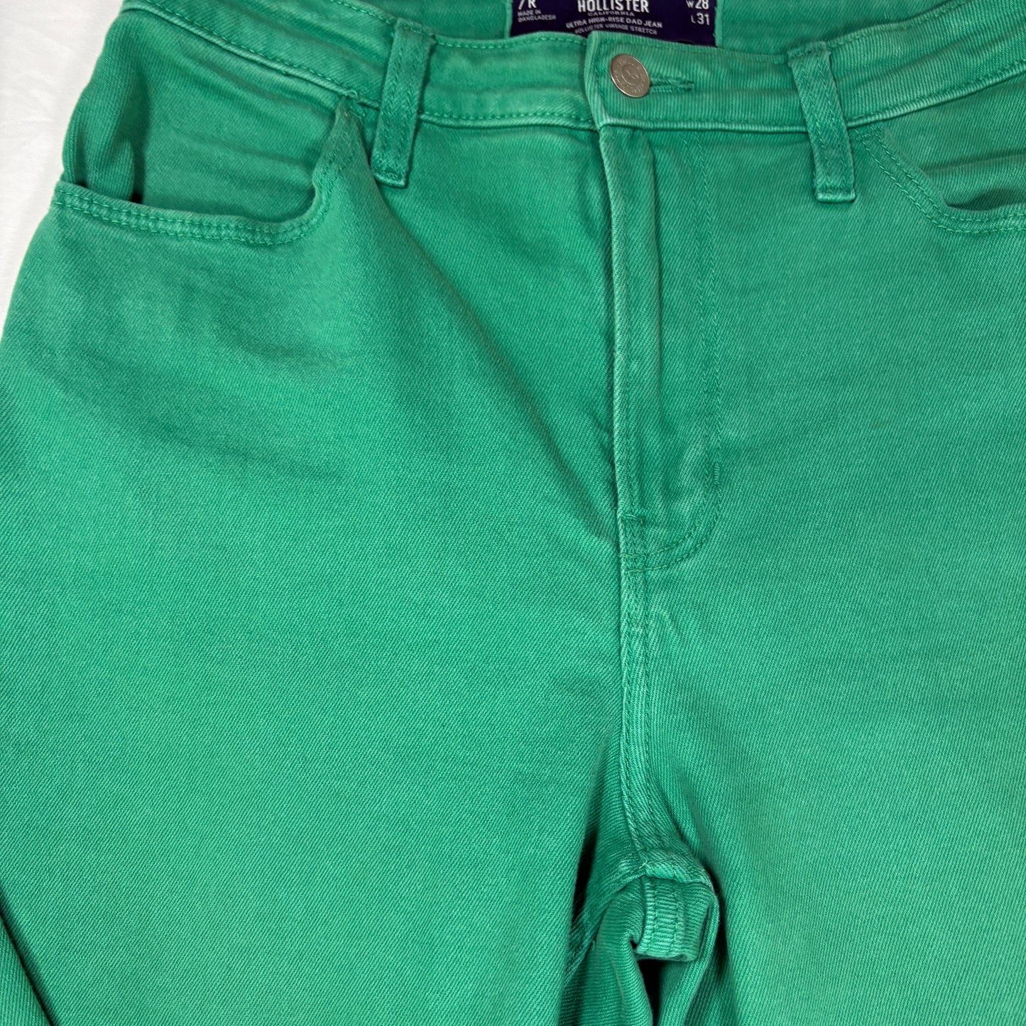 Hollister Dad Jeans Women 7R W28 L31 Green Ultra High Rise Stretch Casual Pants