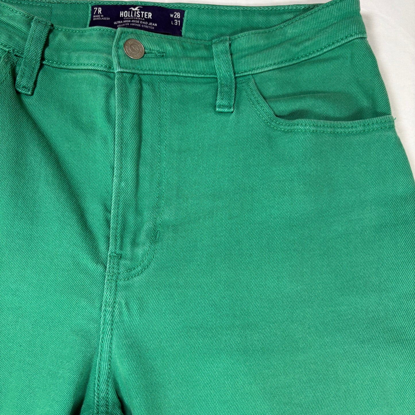 Hollister Dad Jeans Women 7R W28 L31 Green Ultra High Rise Stretch Casual Pants