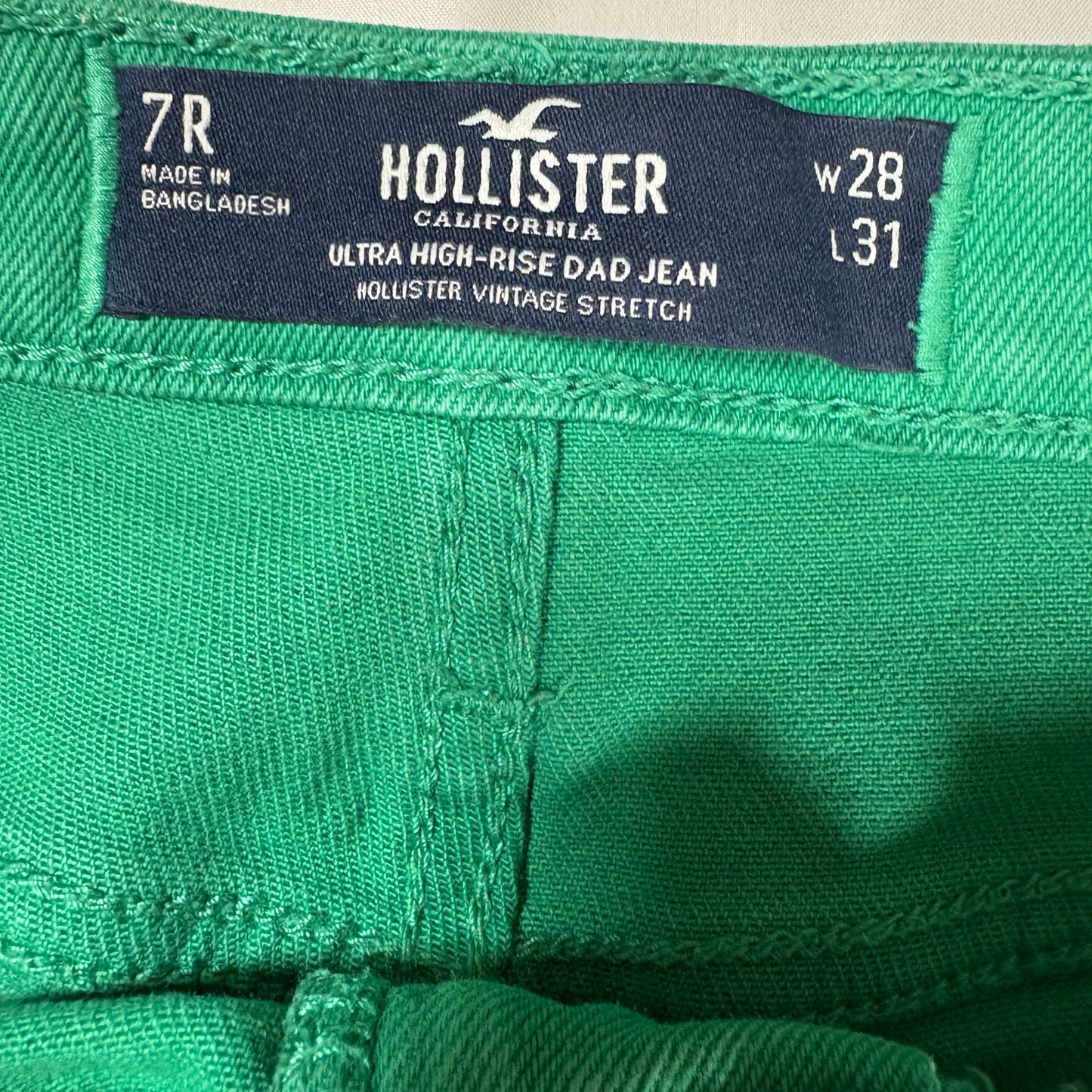 Hollister Dad Jeans Women 7R W28 L31 Green Ultra High Rise Stretch Casual Pants