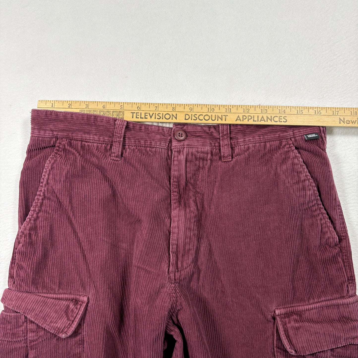 Vans Mens 32 Corduroy Cargo Pants Burgundy Red Baggy Y2K 90s Grunge Streetwear