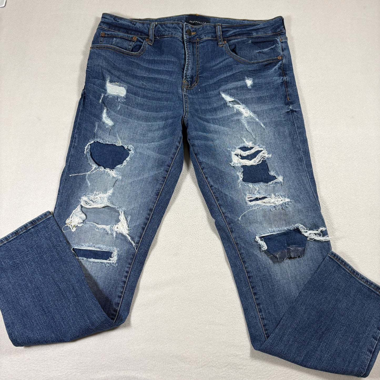 Aeropostale Jeans Mens 34x32 Blue Distressed Athletic Skinny Denim Y2K Grunge