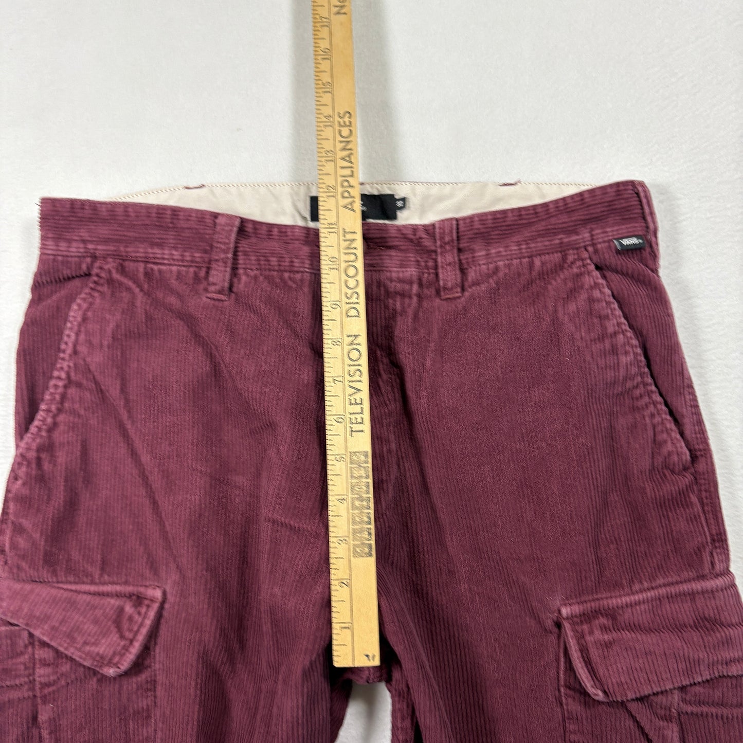 Vans Mens 32 Corduroy Cargo Pants Burgundy Red Baggy Y2K 90s Grunge Streetwear