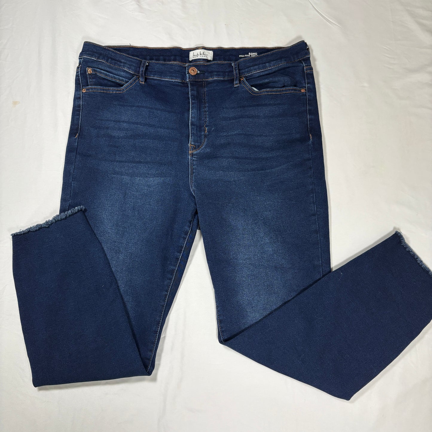 Nicole Miller Jeans Women 16 Blue Soho High Rise Ankle Skinny Raw Hem Stretch