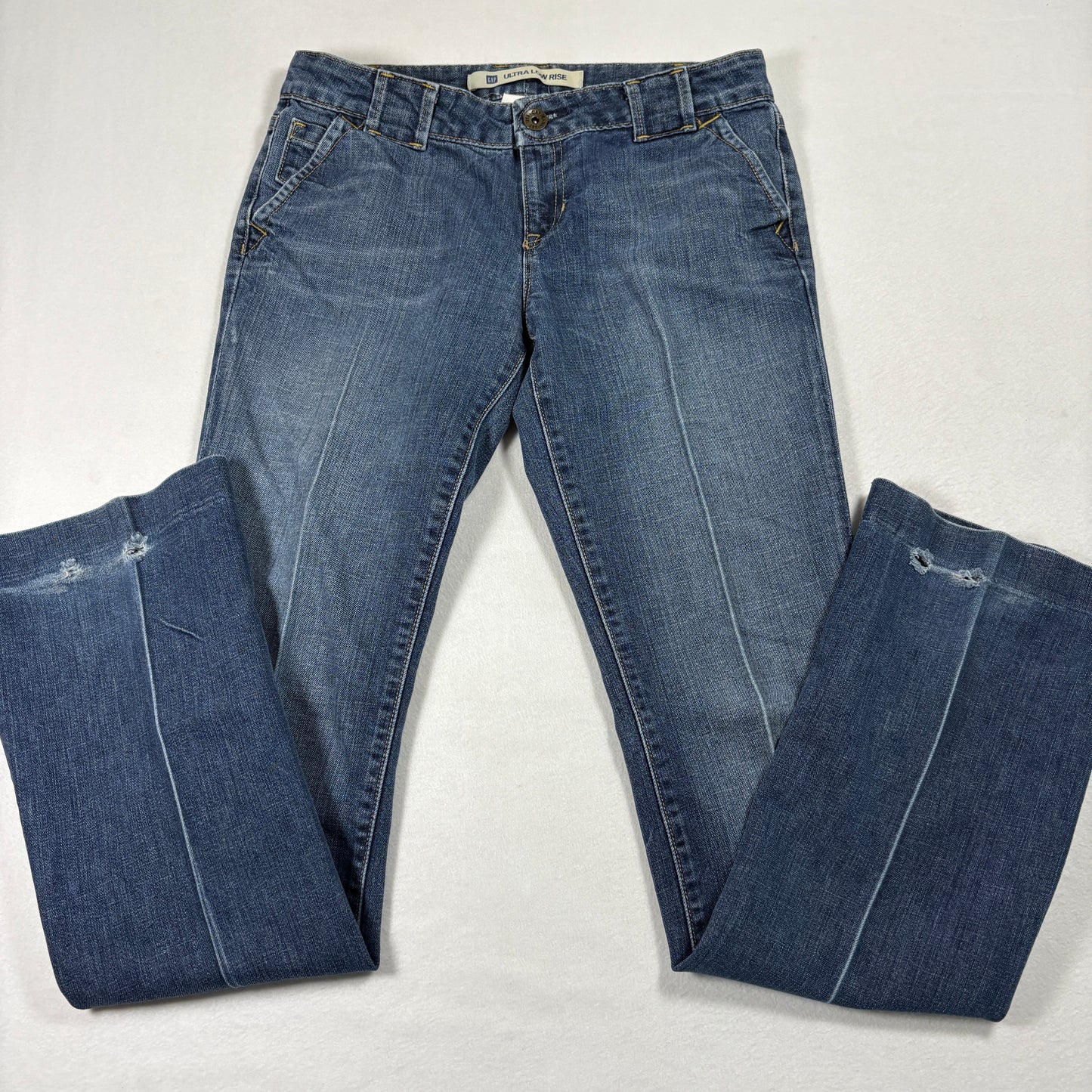 Gap Womens 6 Long Ultra Low Rise Jeans Blue Y2K 2000s Distressed Denim Grunge