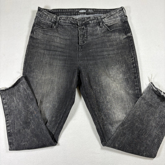 Old Navy Jeans Womens 14 Black Button Fly Rockstar Skinny Distressed Denim Y2K