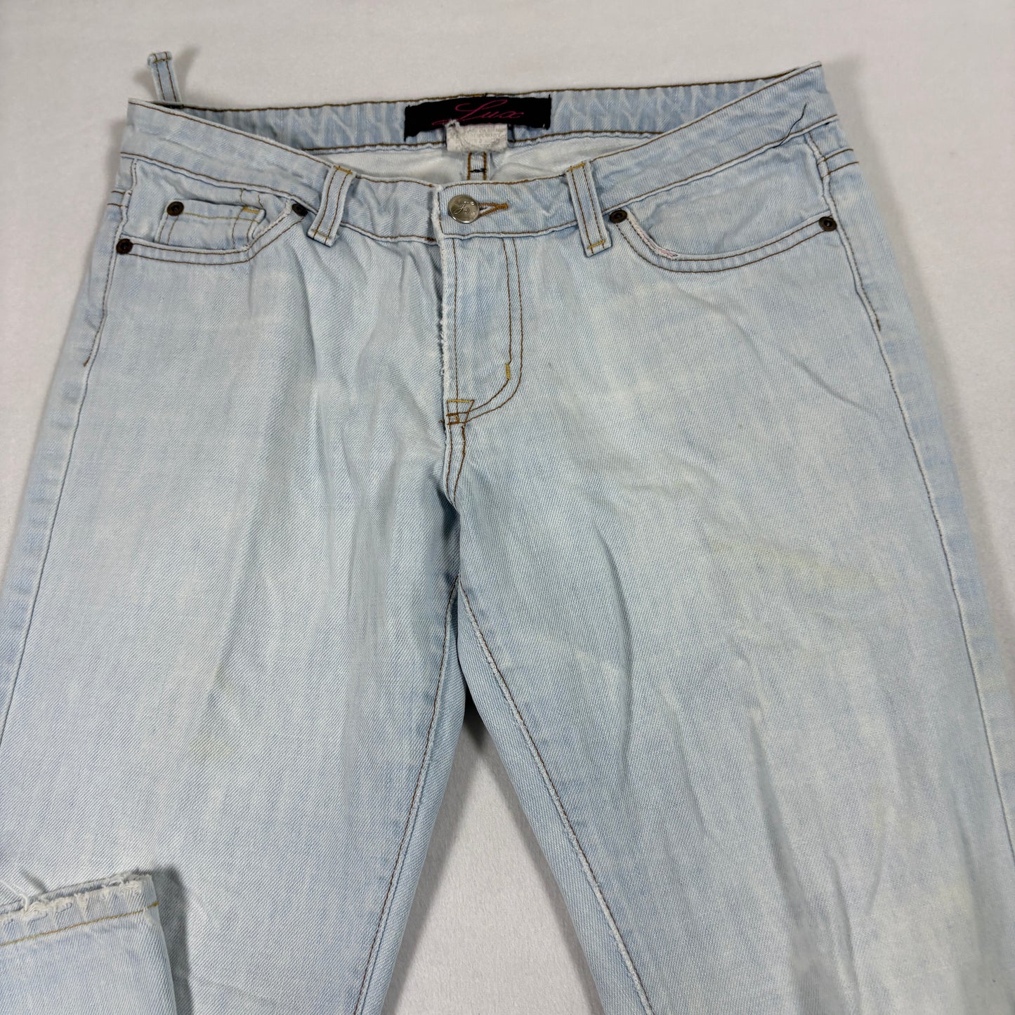 Lux Womens Jeans Size 7 Light Wash Distressed Y2K 90s Grunge Baggy Denim USA