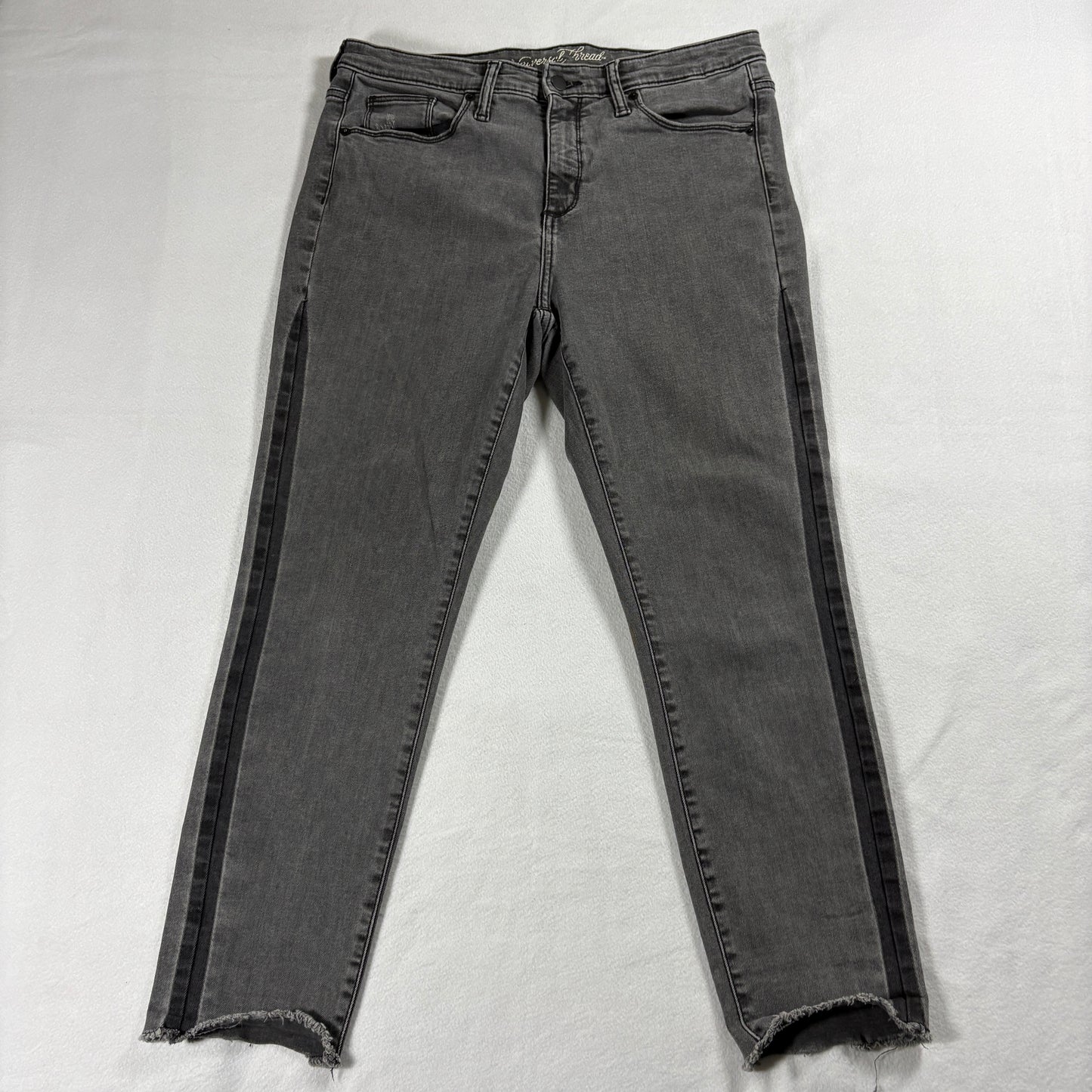 Universal Thread Jeans Womens 12 Gray Skinny Raw Hem Side Stripe Stretch Denim