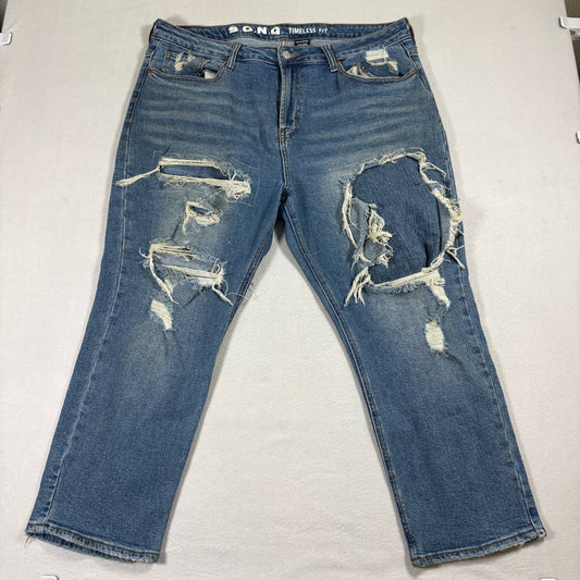 S.O.N.G. Jeans Womens 17x33 Blue Distressed Timeless Fit Denim Pants Y2K Grunge