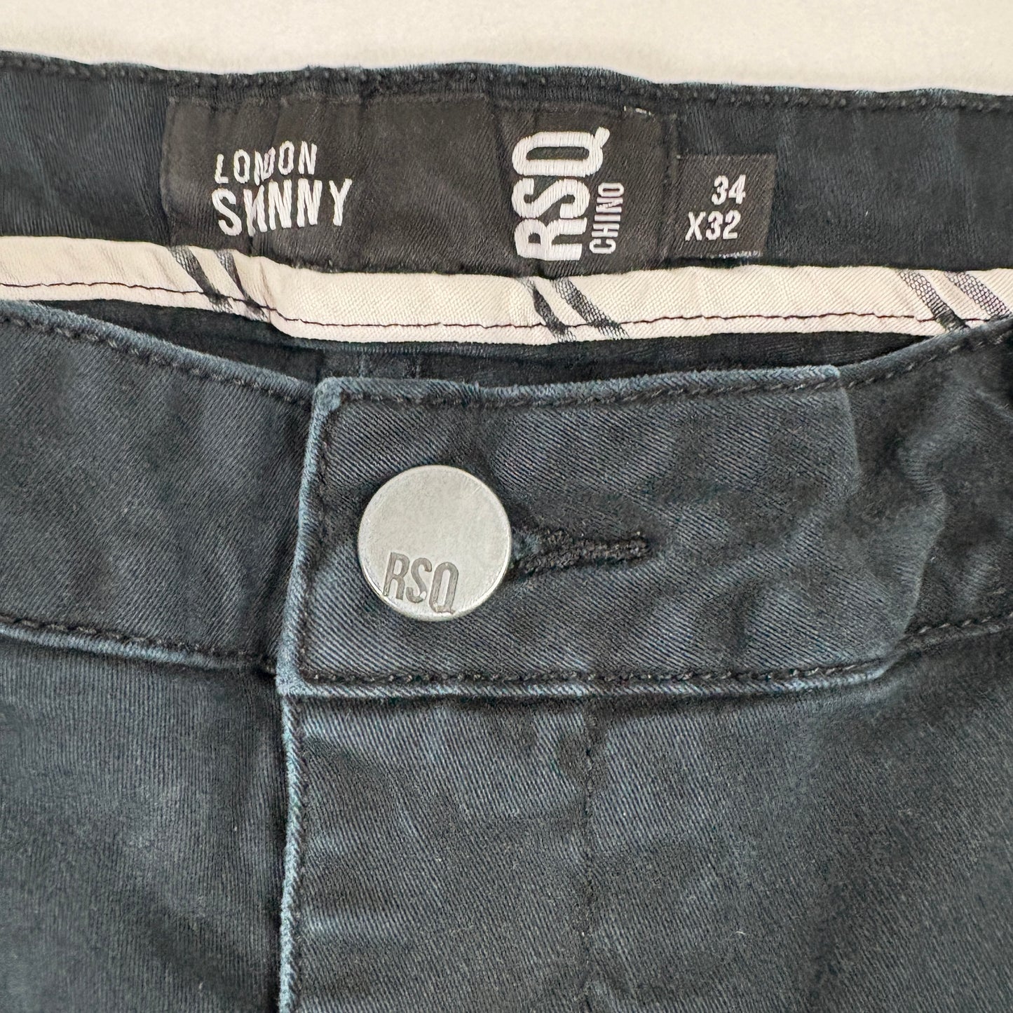 RSQ Mens Chino Pants 34x32 Black London Skinny Slim Fit Casual Y2K Streetwear