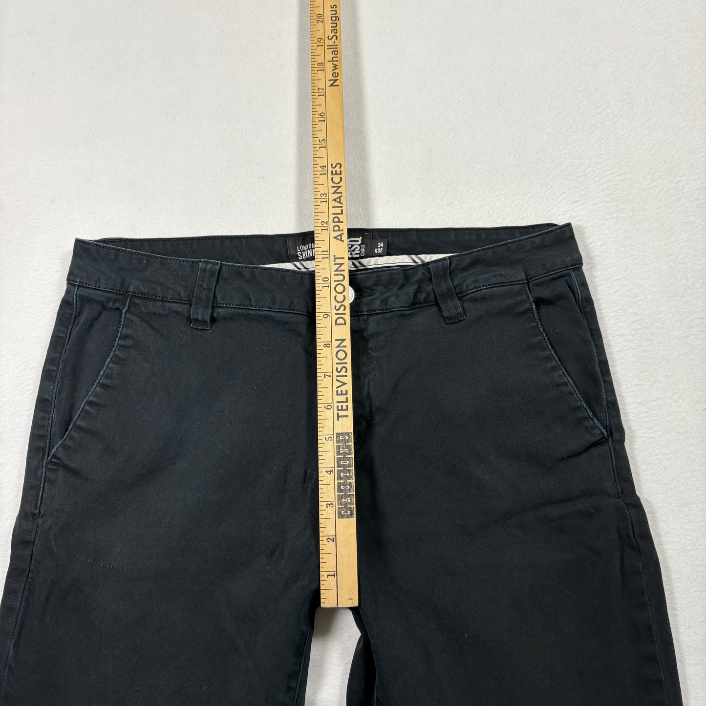 RSQ Mens Chino Pants 34x32 Black London Skinny Slim Fit Casual Y2K Streetwear