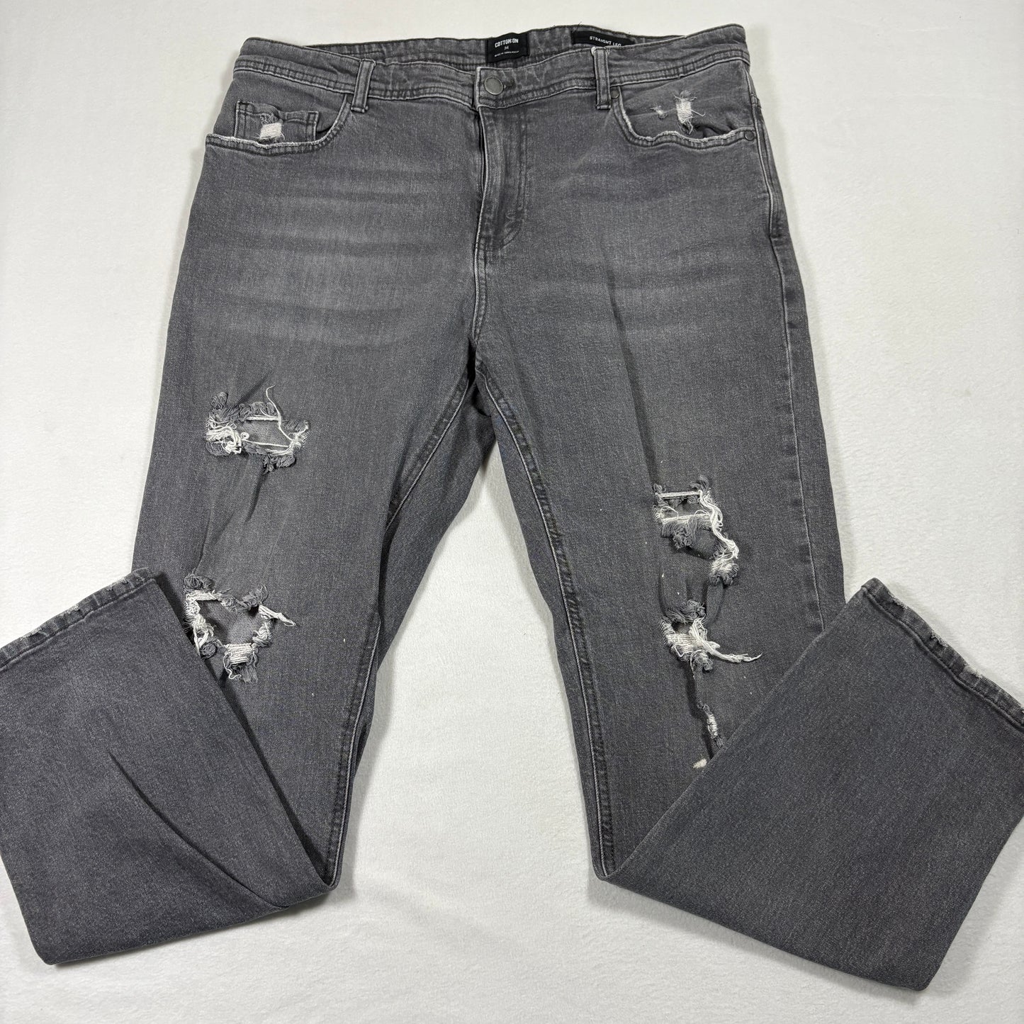 Cotton On Mens Jeans 34 Straight Leg Gray Distressed Denim Y2K 90s Grunge Vintage