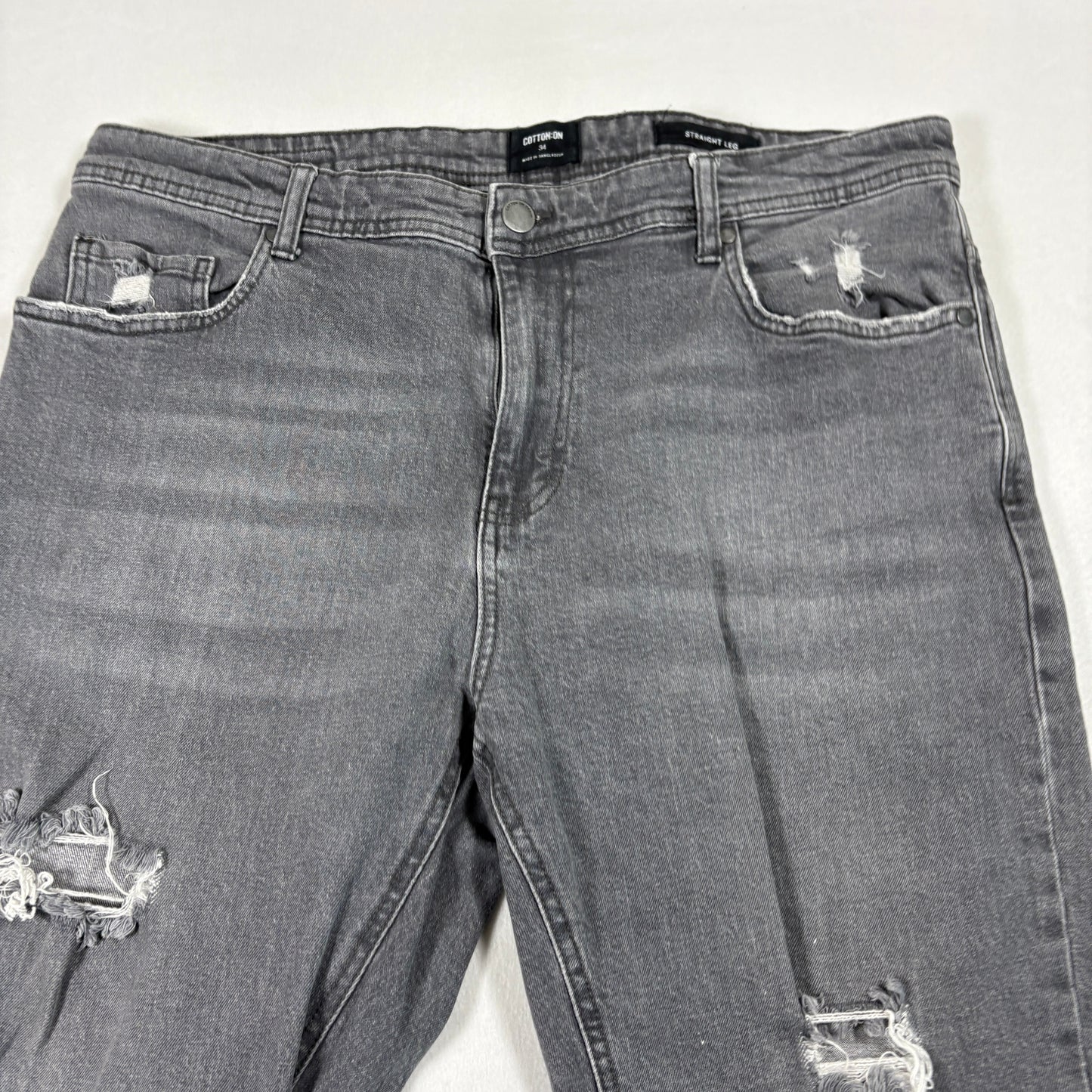 Cotton On Mens Jeans 34 Straight Leg Gray Distressed Denim Y2K 90s Grunge Vintage