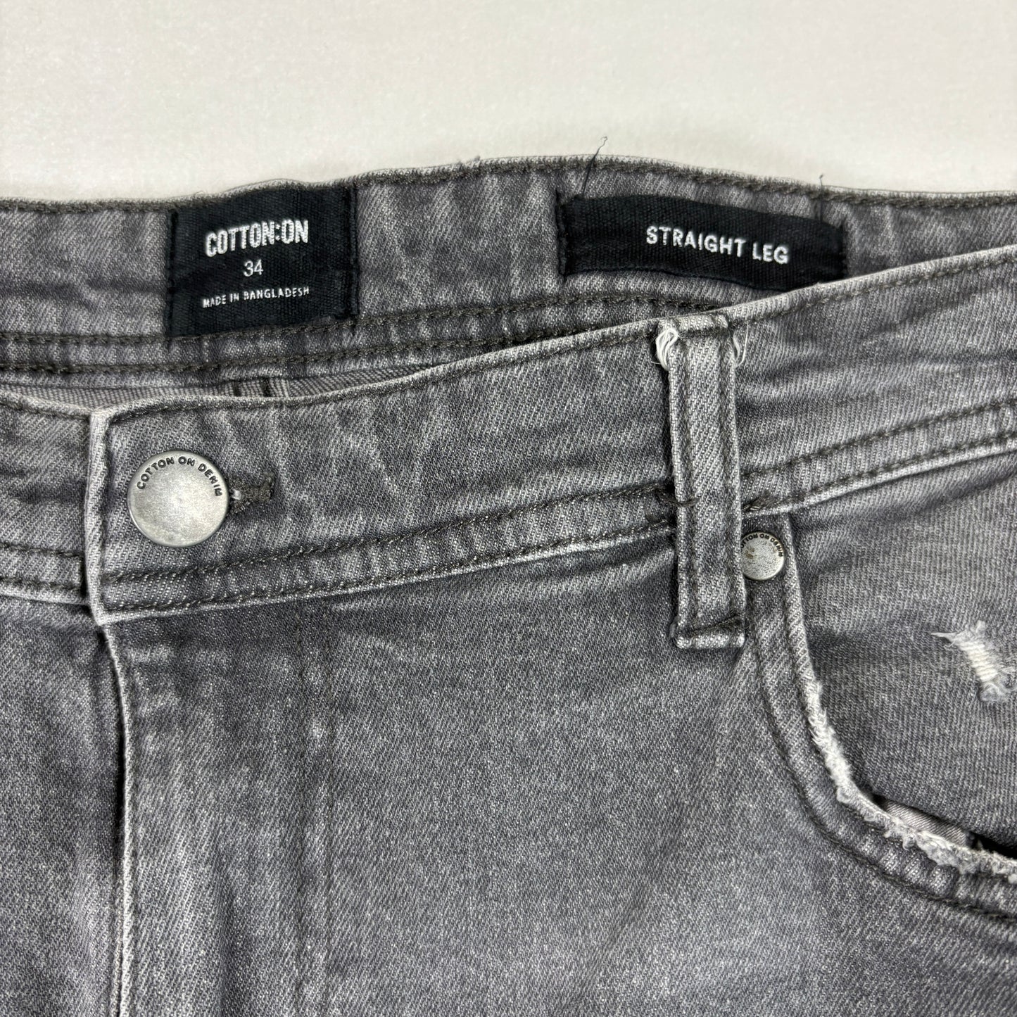 Cotton On Mens Jeans 34 Straight Leg Gray Distressed Denim Y2K 90s Grunge Vintage