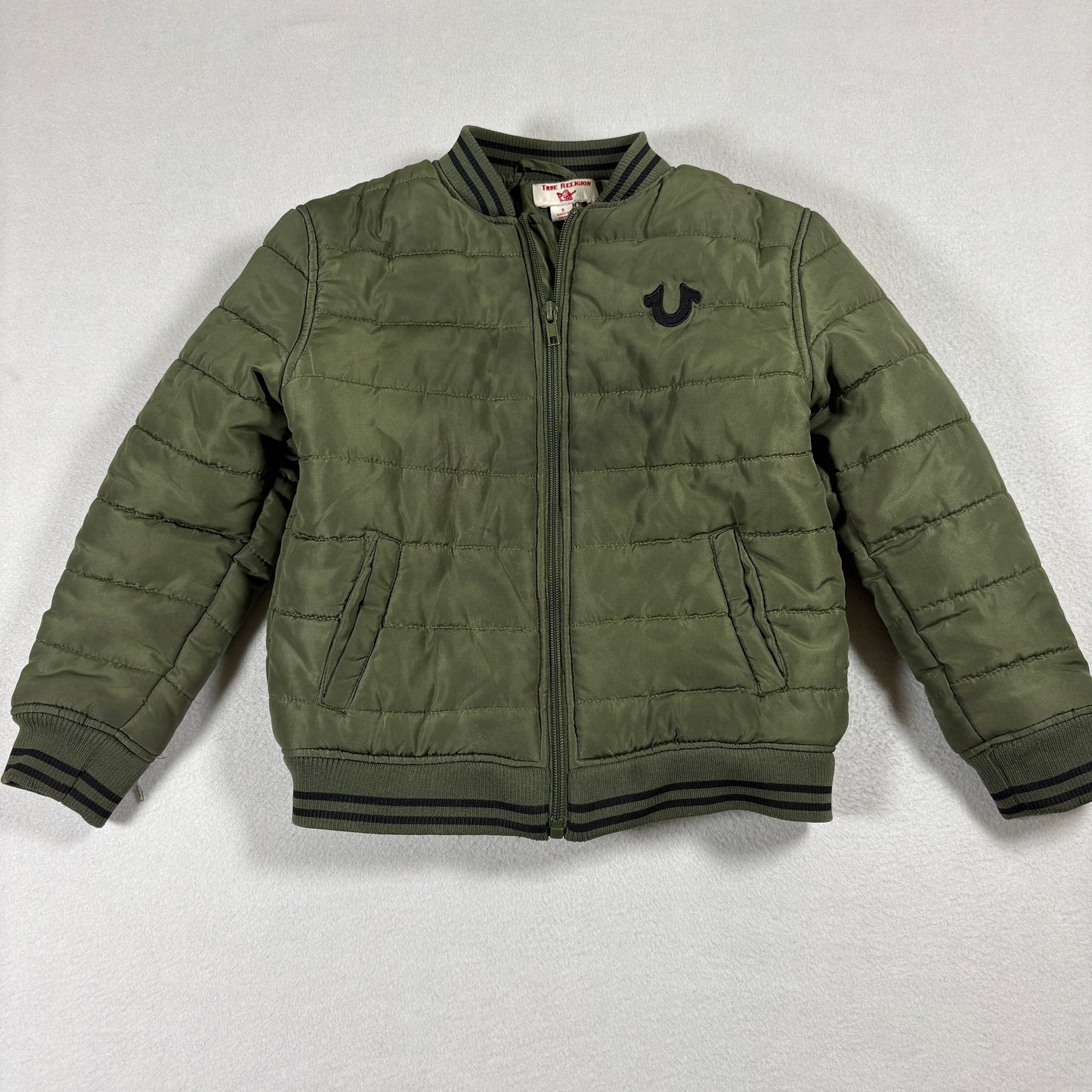 True Religion Jacket Kids 5 Green Puffer Bomber Zip Up Quilted Coat Streetwear