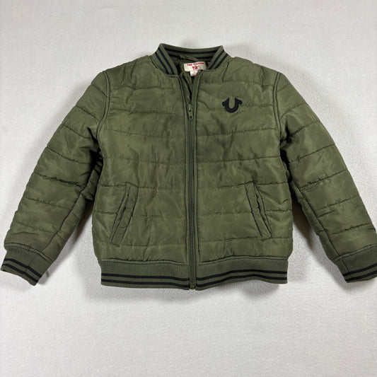 True Religion Jacket Kids 5 Green Puffer Bomber Zip Up Quilted Coat Streetwear