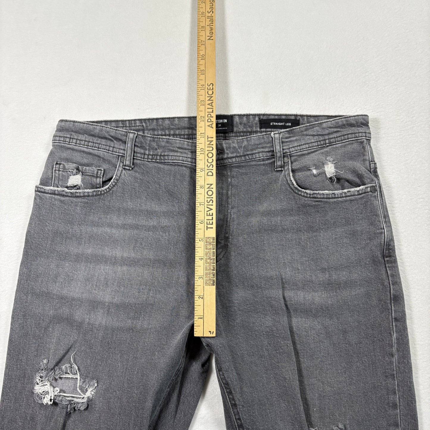 Cotton On Mens Jeans 34 Straight Leg Gray Distressed Denim Y2K 90s Grunge Vintage