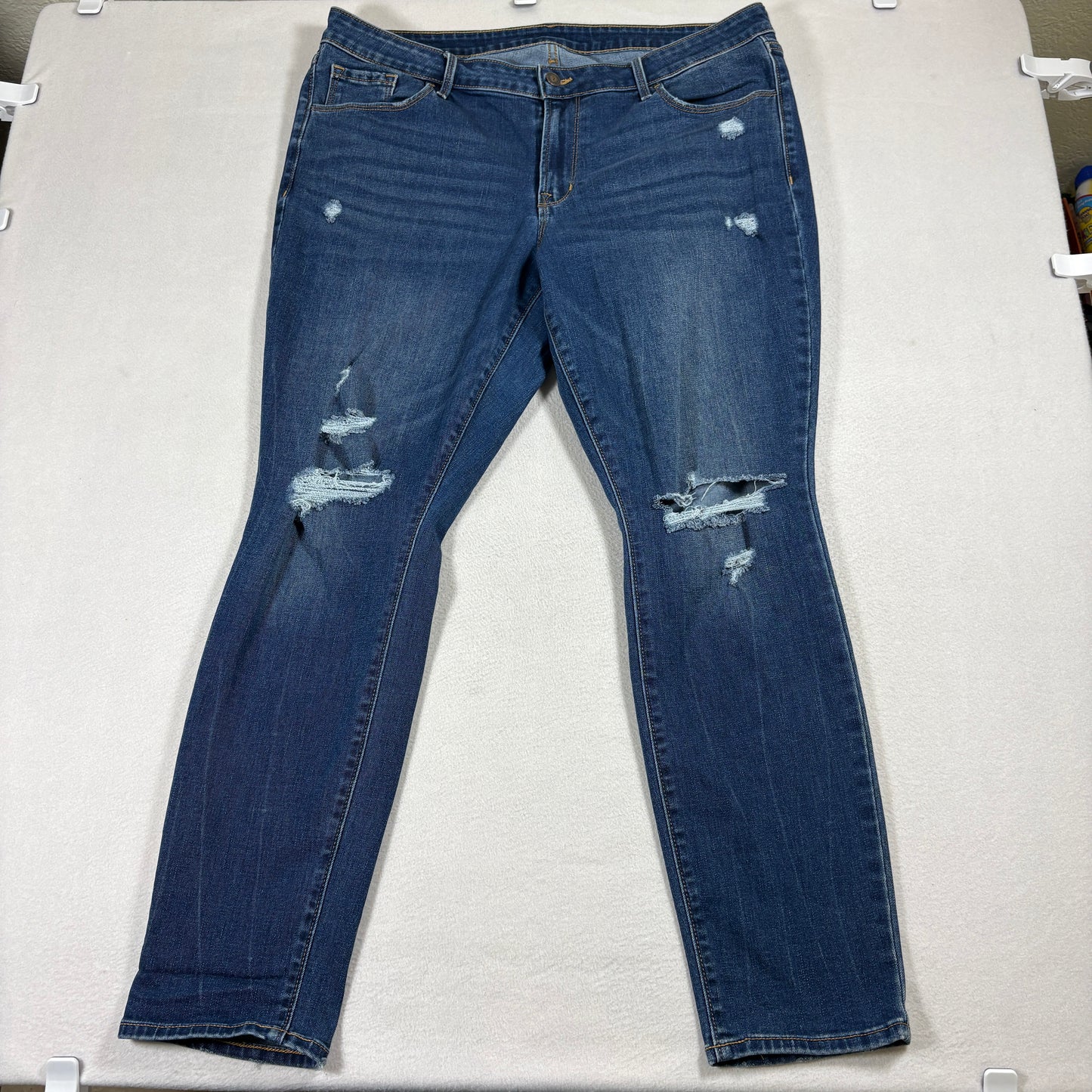 Hollister Jeans Womens 16 Blue Distressed Skinny Stretch Denim Pants Y2K Grunge