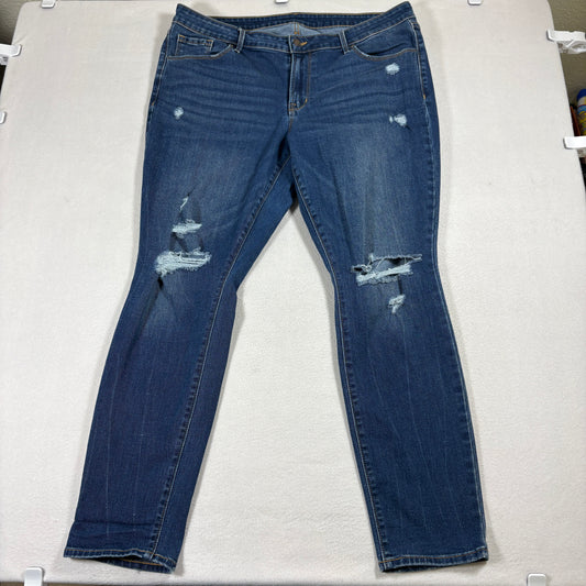 Hollister Jeans Womens 16 Blue Distressed Skinny Stretch Denim Pants Y2K Grunge