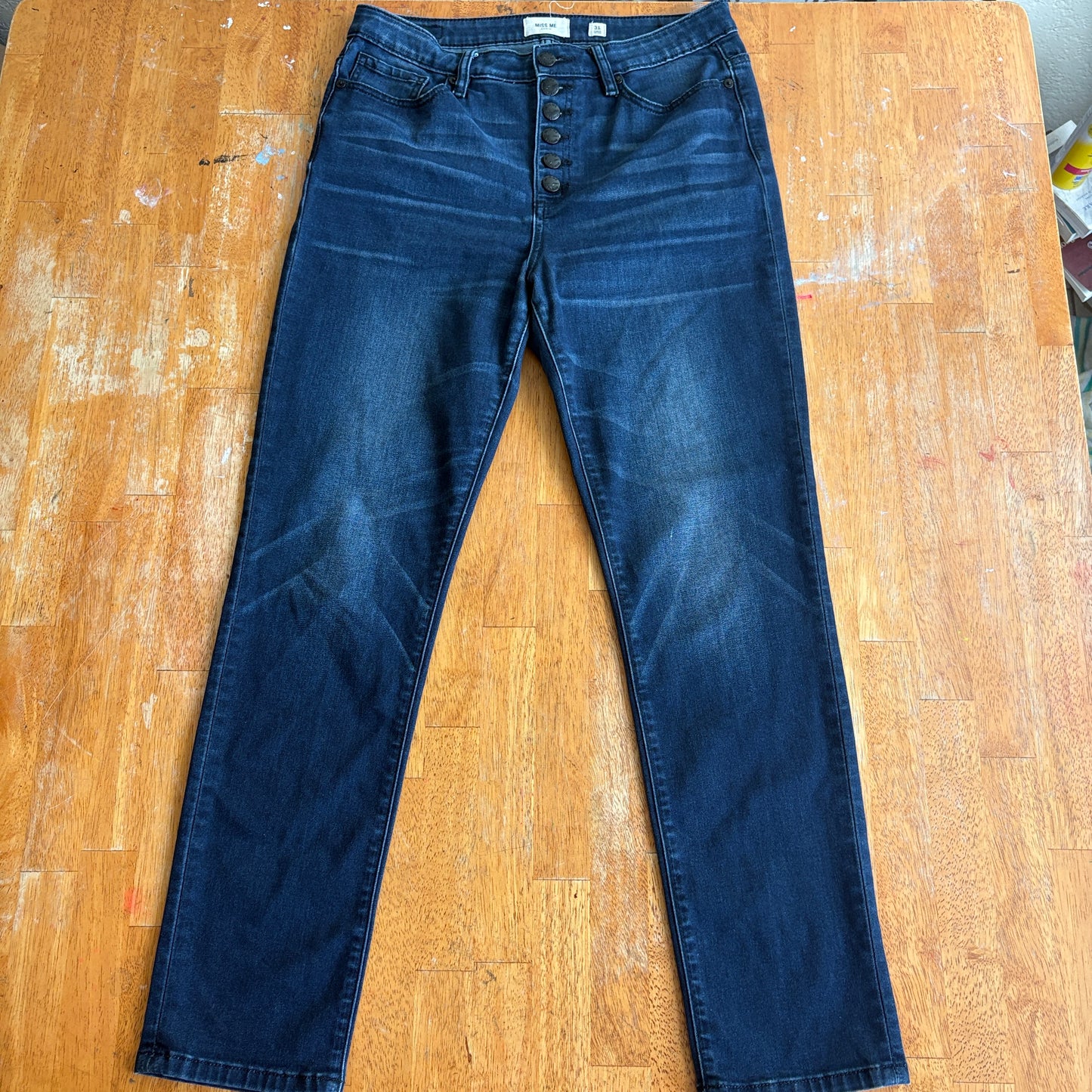 Miss Me High Rise Skinny Jeans Womens 31 Dark Wash Button Fly Stretch Denim
