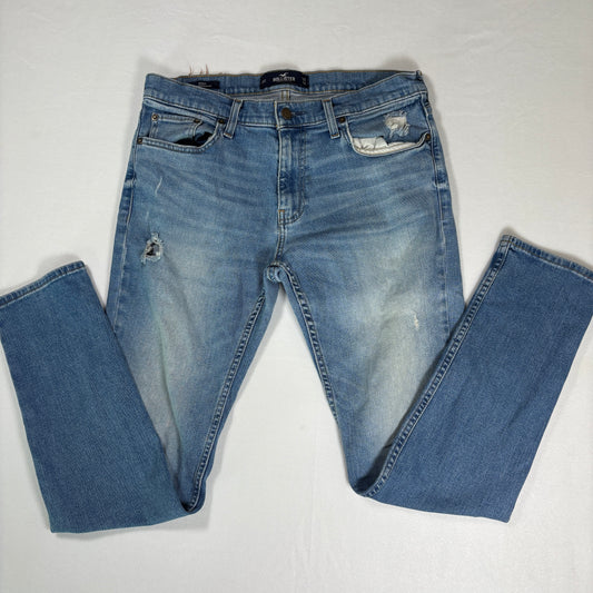 Hollister Jeans Mens 32x32 Light Wash Distressed Slim Fit Denim Blue Pants