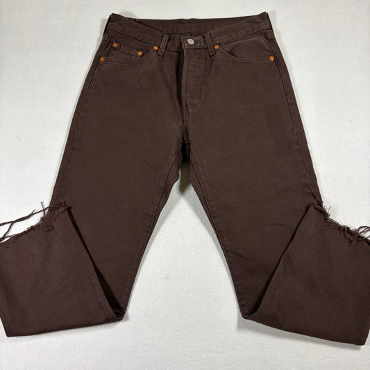 Levi’s 501 Jeans Mens Brown Straight Leg Denim Pants W29 L28 Distressed Hem