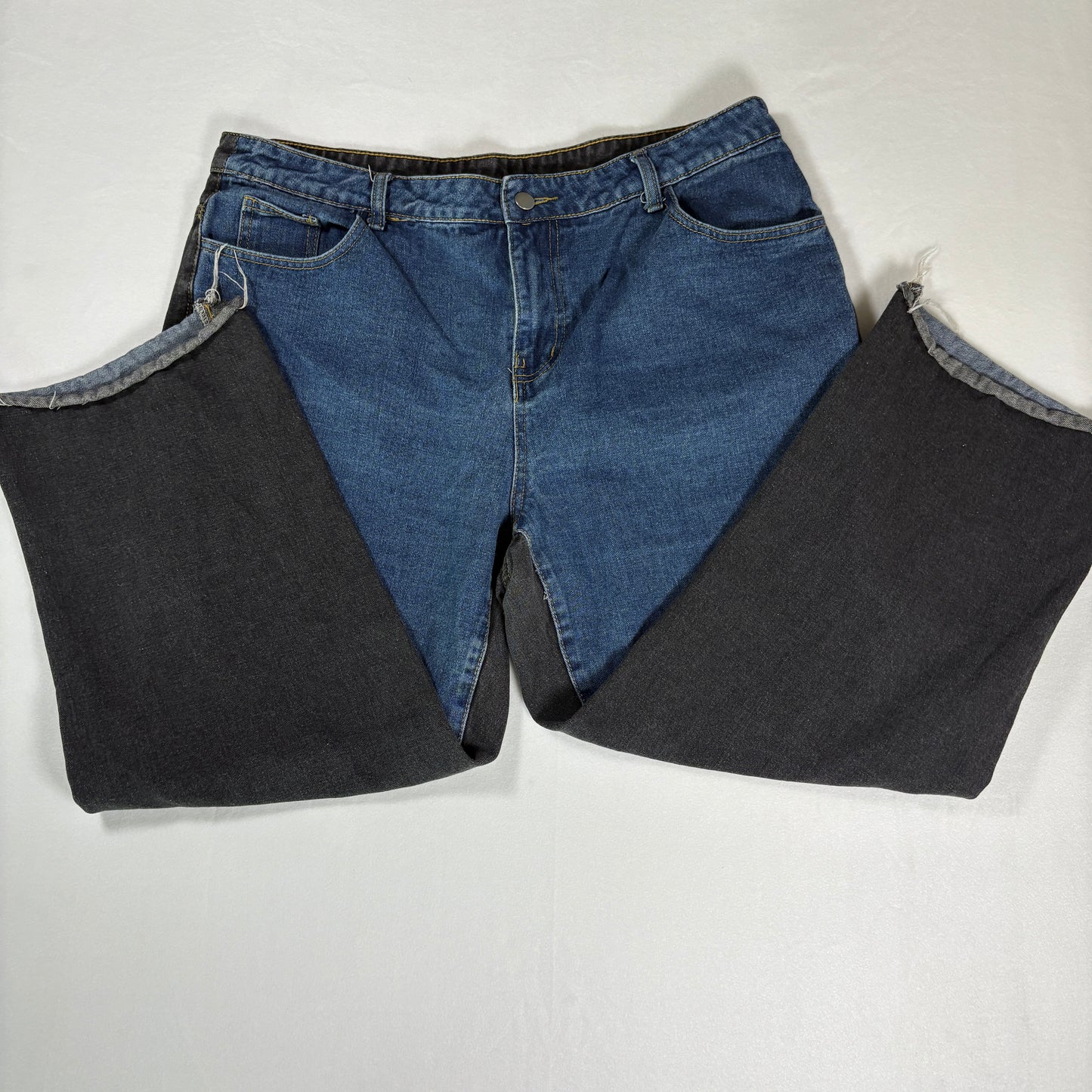 SHEIN Curve Jeans Womens 1XL Two Tone Blue Black Wide Leg Baggy Denim Pants