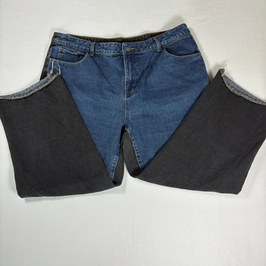 SHEIN Curve Jeans Womens 1XL Two Tone Blue Black Wide Leg Baggy Denim Pants