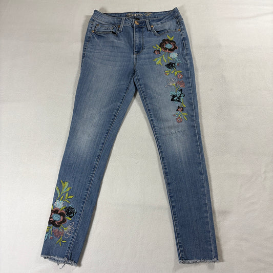 Seven7 Mid Rise Skinny Jeans Sz 6 Floral Embroidered Denim Stretch Fits 28x27