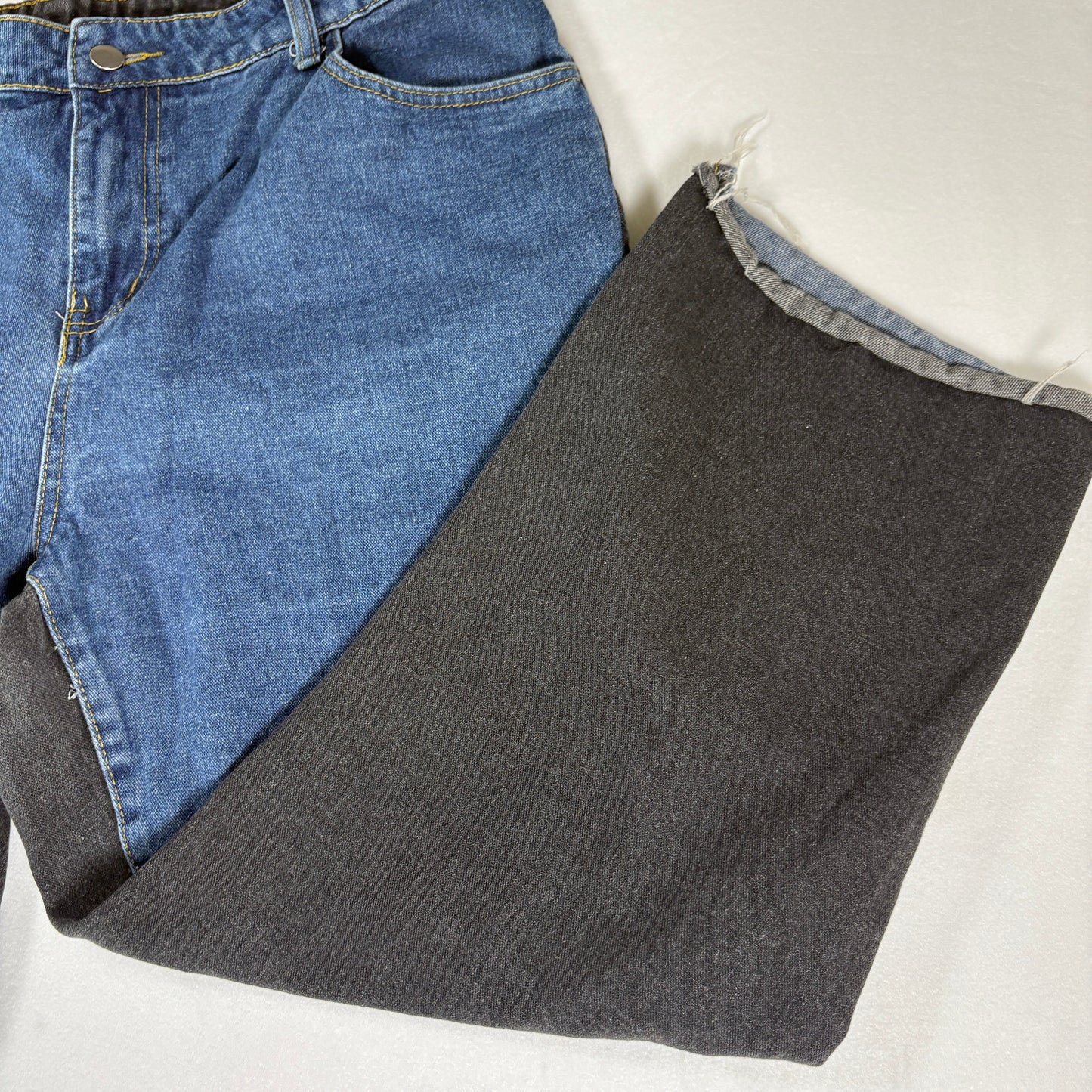 SHEIN Curve Jeans Womens 1XL Two Tone Blue Black Wide Leg Baggy Denim Pants
