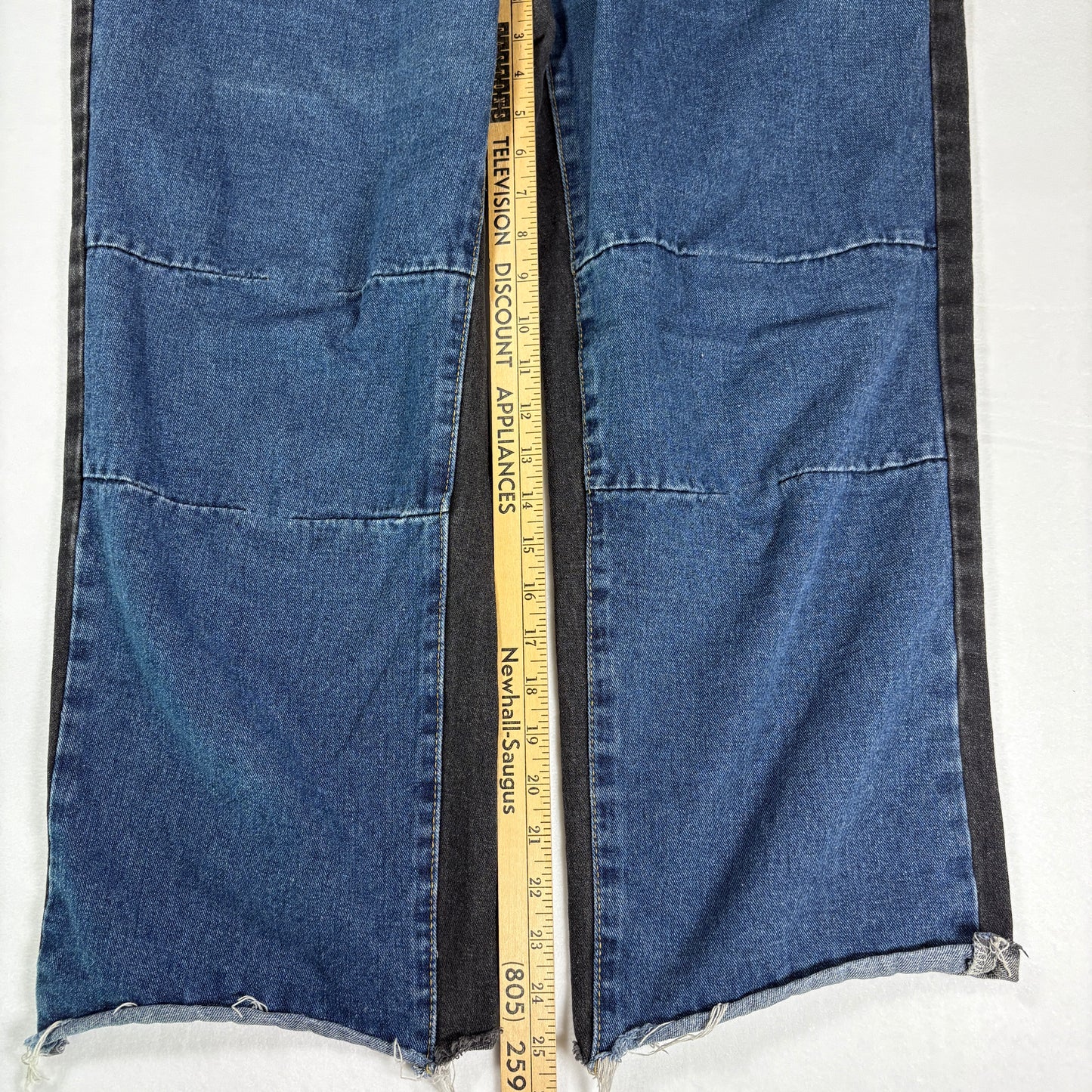 SHEIN Curve Jeans Womens 1XL Two Tone Blue Black Wide Leg Baggy Denim Pants