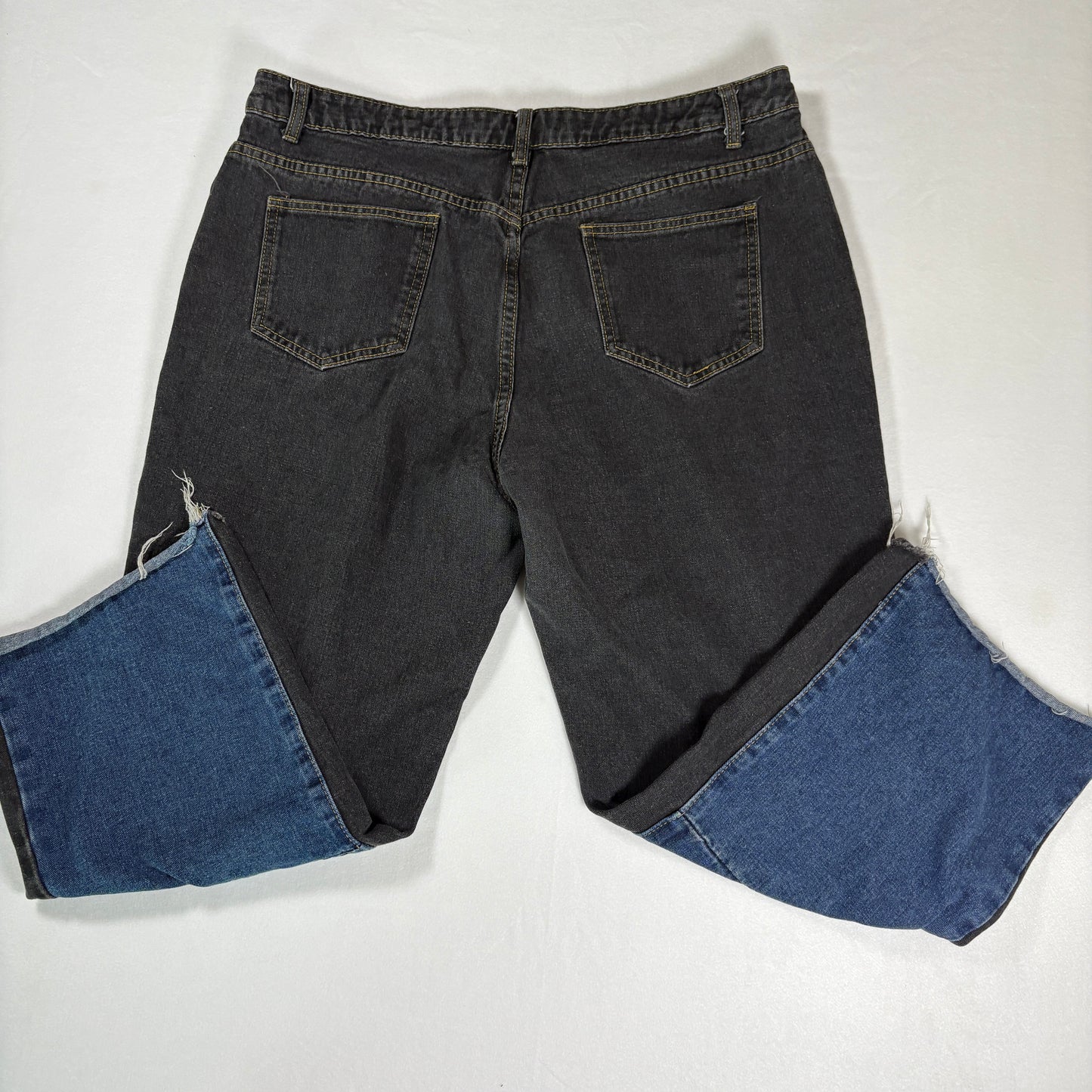 SHEIN Curve Jeans Womens 1XL Two Tone Blue Black Wide Leg Baggy Denim Pants