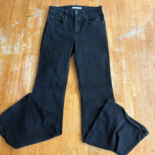 Levis 726 Womens W26 L32 Flare Black Wash Stretch Denim Mid Rise Jeans 26x30