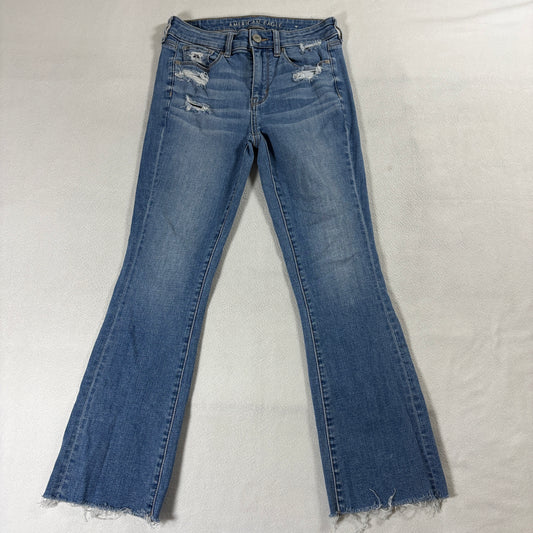 American Eagle Super Stretch Kick Boot Jeans 4 Short Raw Hem Fits Like 26x27