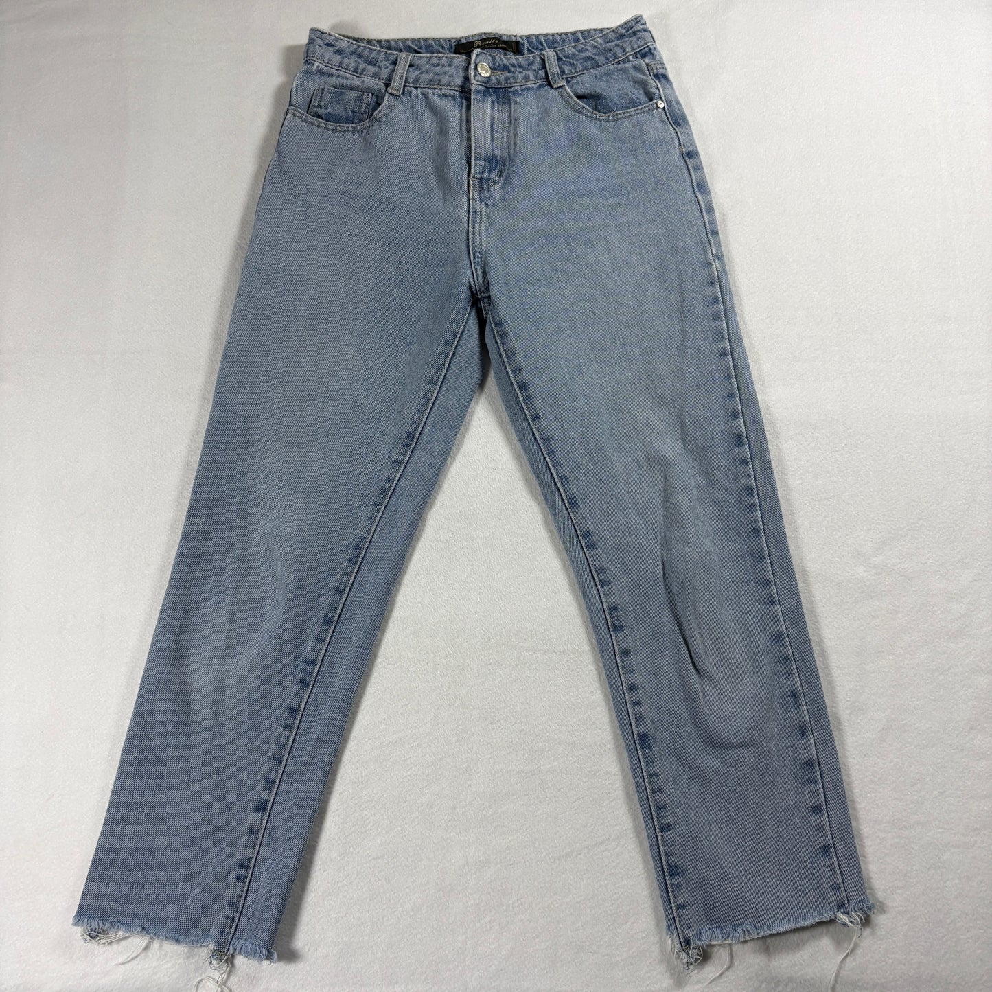 Reality Jeans Womens High Rise Straight Denim Size 5/36 Light Wash Raw Hem