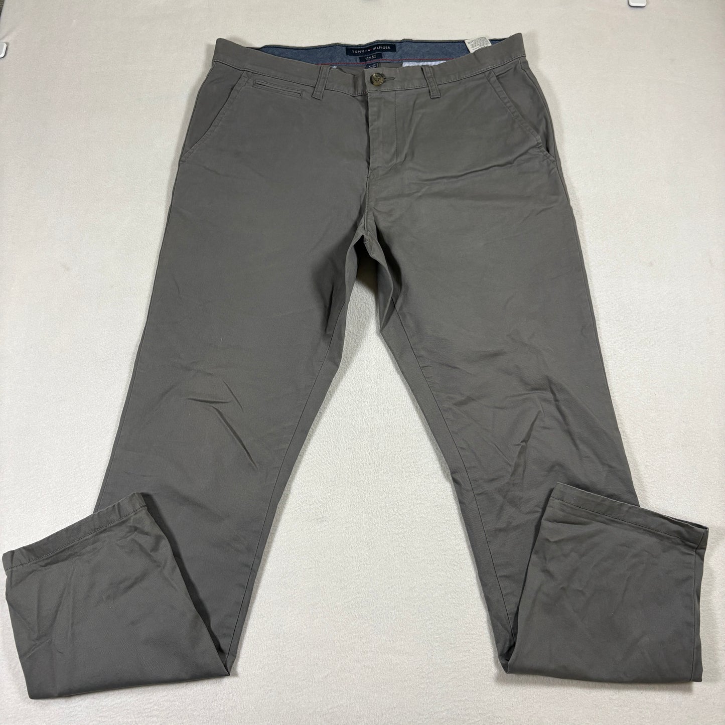 Tommy Hilfiger Chino Pants Mens 34x32 Slim Fit Gray Khaki Casual Dress Trousers