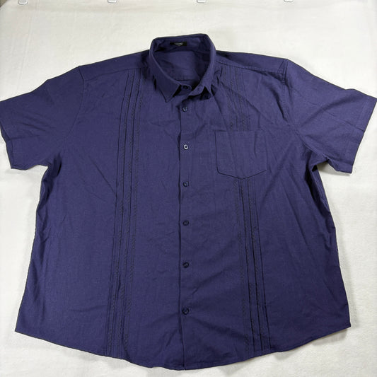 COOFANDY Shirt Mens XXXL Purple Short Sleeve Button Up Guayabera Casual RetroFit