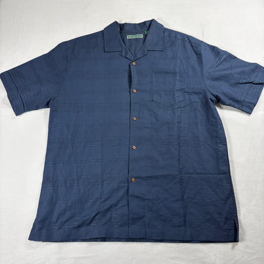Cubavera Shirt Mens Large Blue Short Sleeve Button Up Guayabera Casual Wear