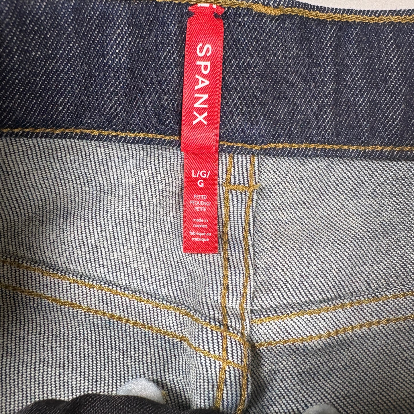 Spanx Jeans Womens Large Petite Dark Wash Bootcut Stretch Denim Shaping Pants