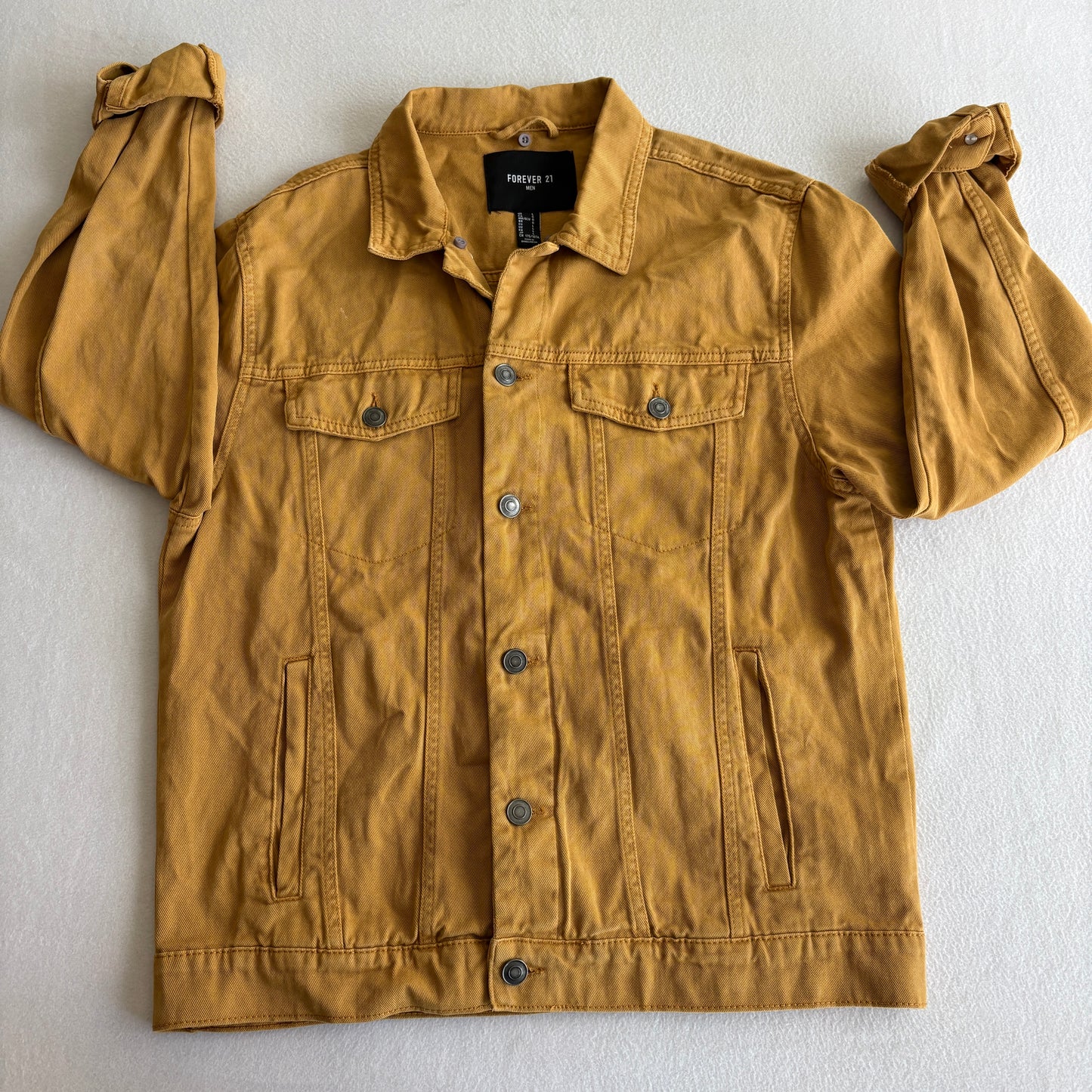 Forever 21 Denim Jacket Mens Large Mustard Yellow Casual Streetwear Retro Fit