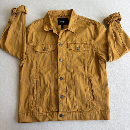 Forever 21 Denim Jacket Mens Large Mustard Yellow Casual Streetwear Retro Fit