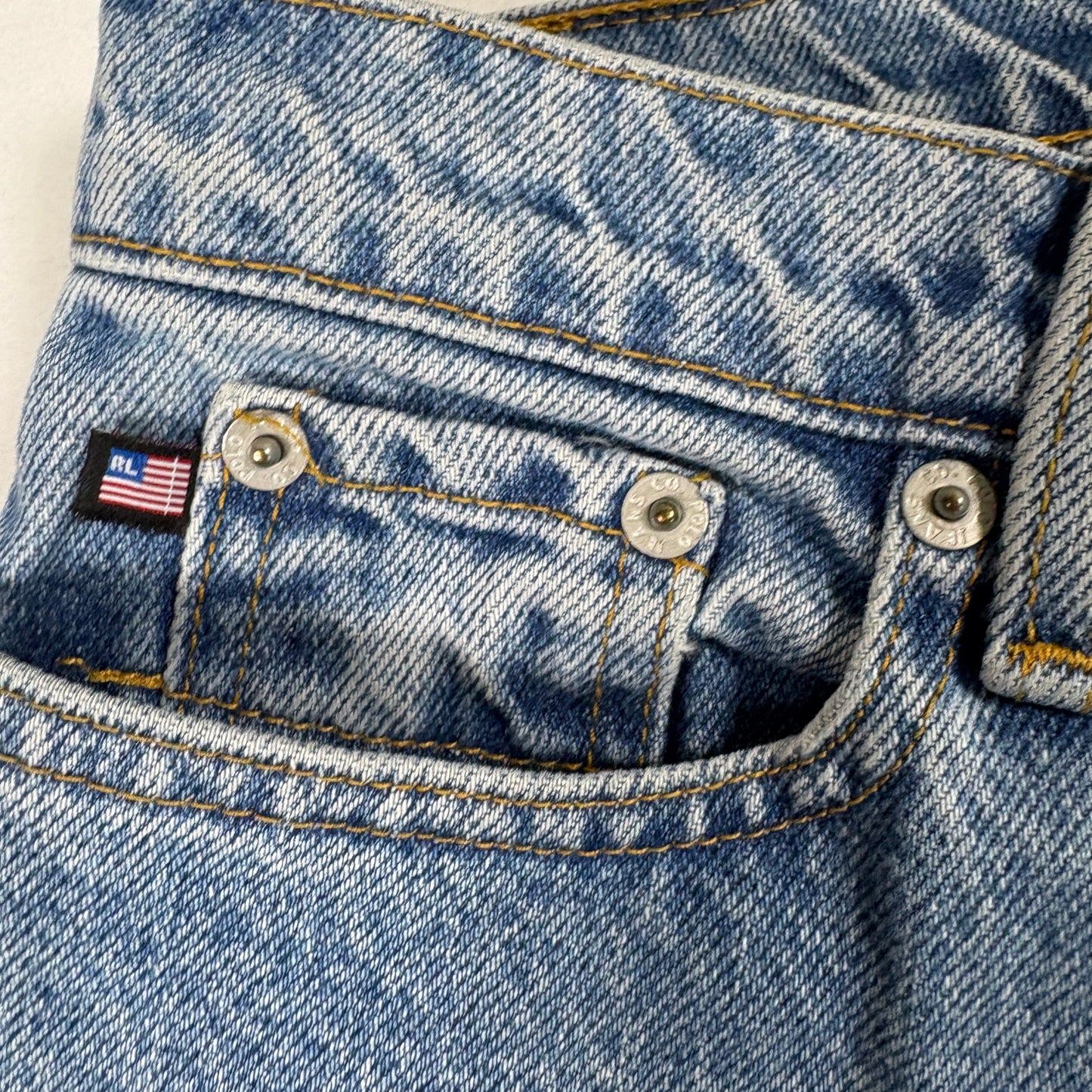 Polo Ralph Lauren Mens Jeans 28x30 RL Flag Patch Vintage 90s Y2K Light Wash Denim