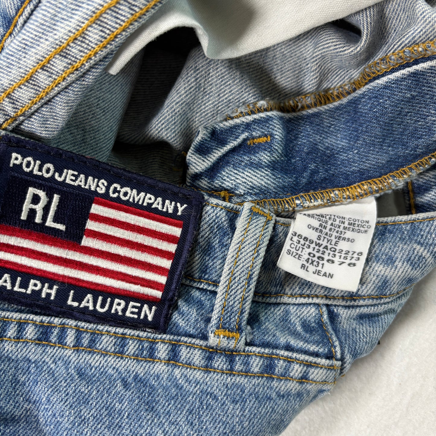 Polo Ralph Lauren Mens Jeans 28x30 RL Flag Patch Vintage 90s Y2K Light Wash Denim